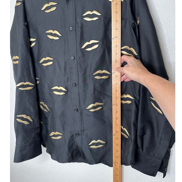 Givenchy Black with Gold Embroidery Lips Button Front Long Sleeve Shirt 38 / M - Picture 13 of 14